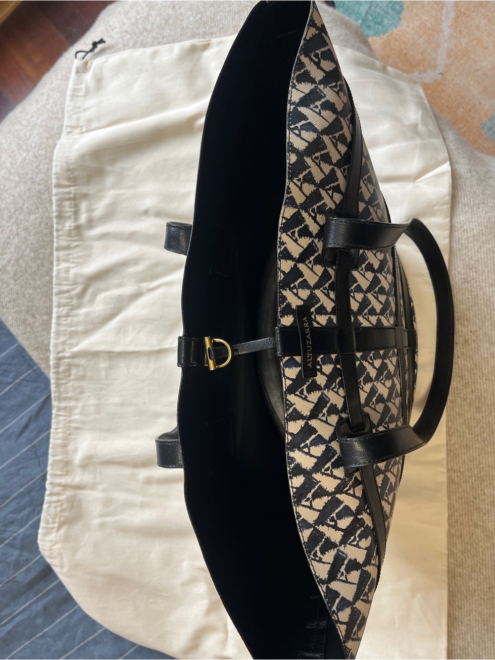Altuzarra Navy and Cream Park Place Large Tote with Leather Straps - Picture 6 of 13